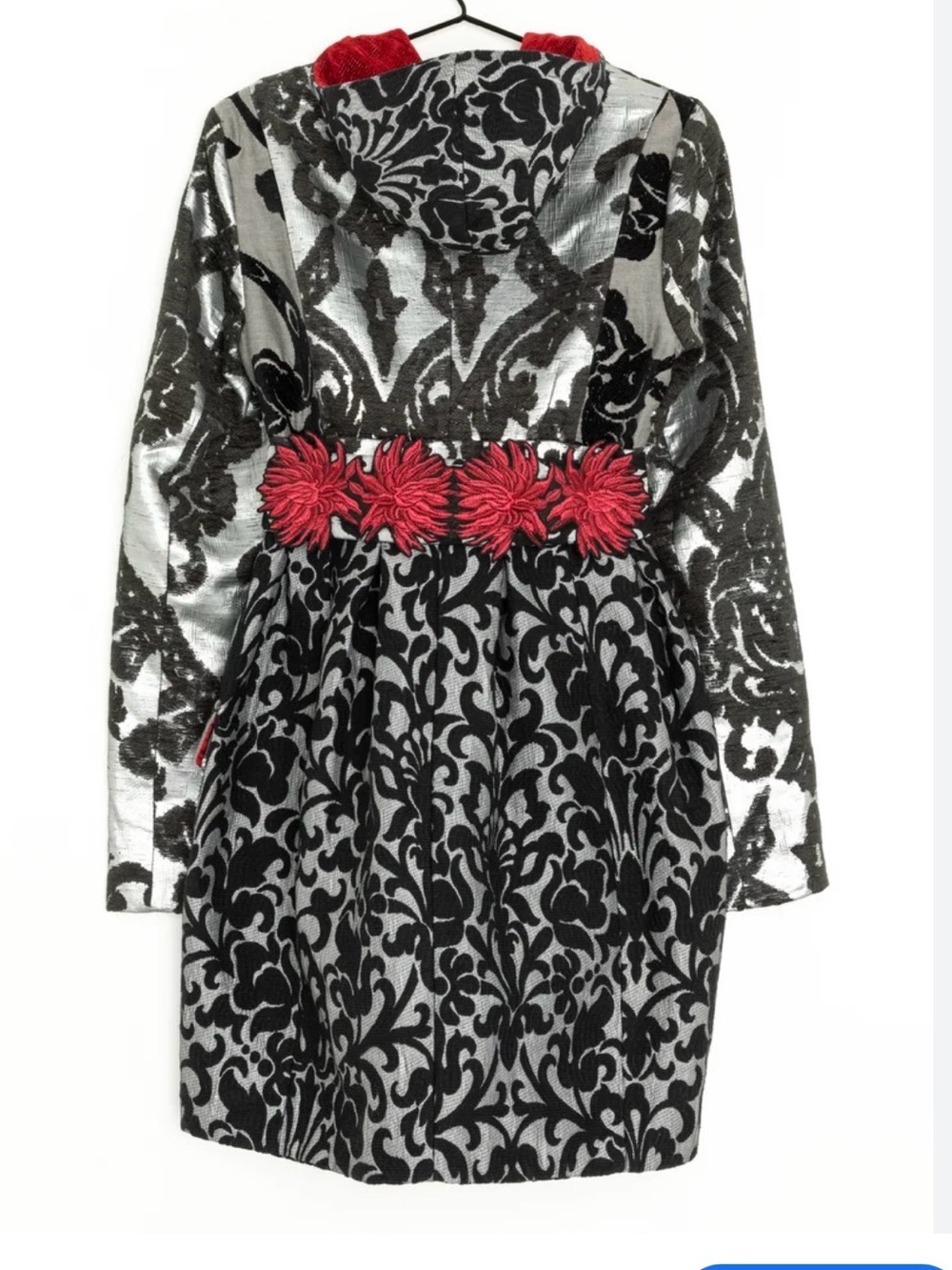 Desigual Black & Silver Long-Sleeve Hooded jacket Red Floral Waist 40 belted zip